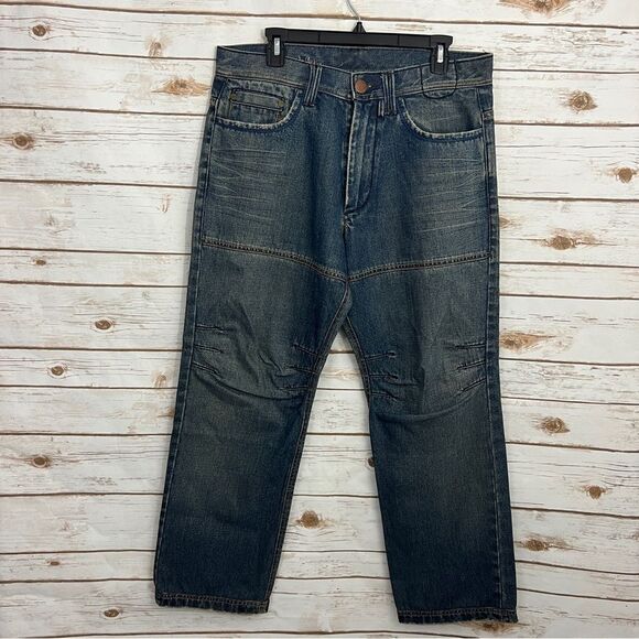 Armani Exchange Embroidered Grunge Straight Leg Jeans